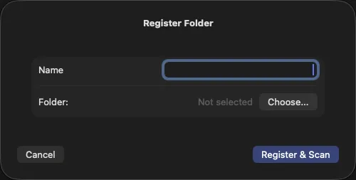 Register Folder screen