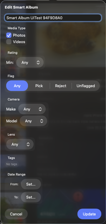 Smart album editor with condition settings
