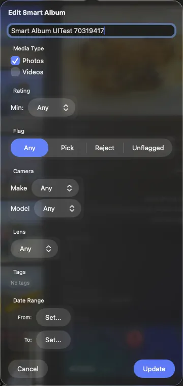 Smart album editor with condition settings
