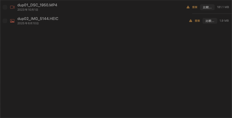重複ファイルのリスト表示