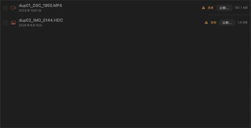 重複ファイルのリスト表示